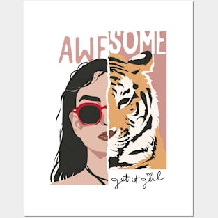 Awesome Get it Girl Retro Feminist Tiger Posters and Art